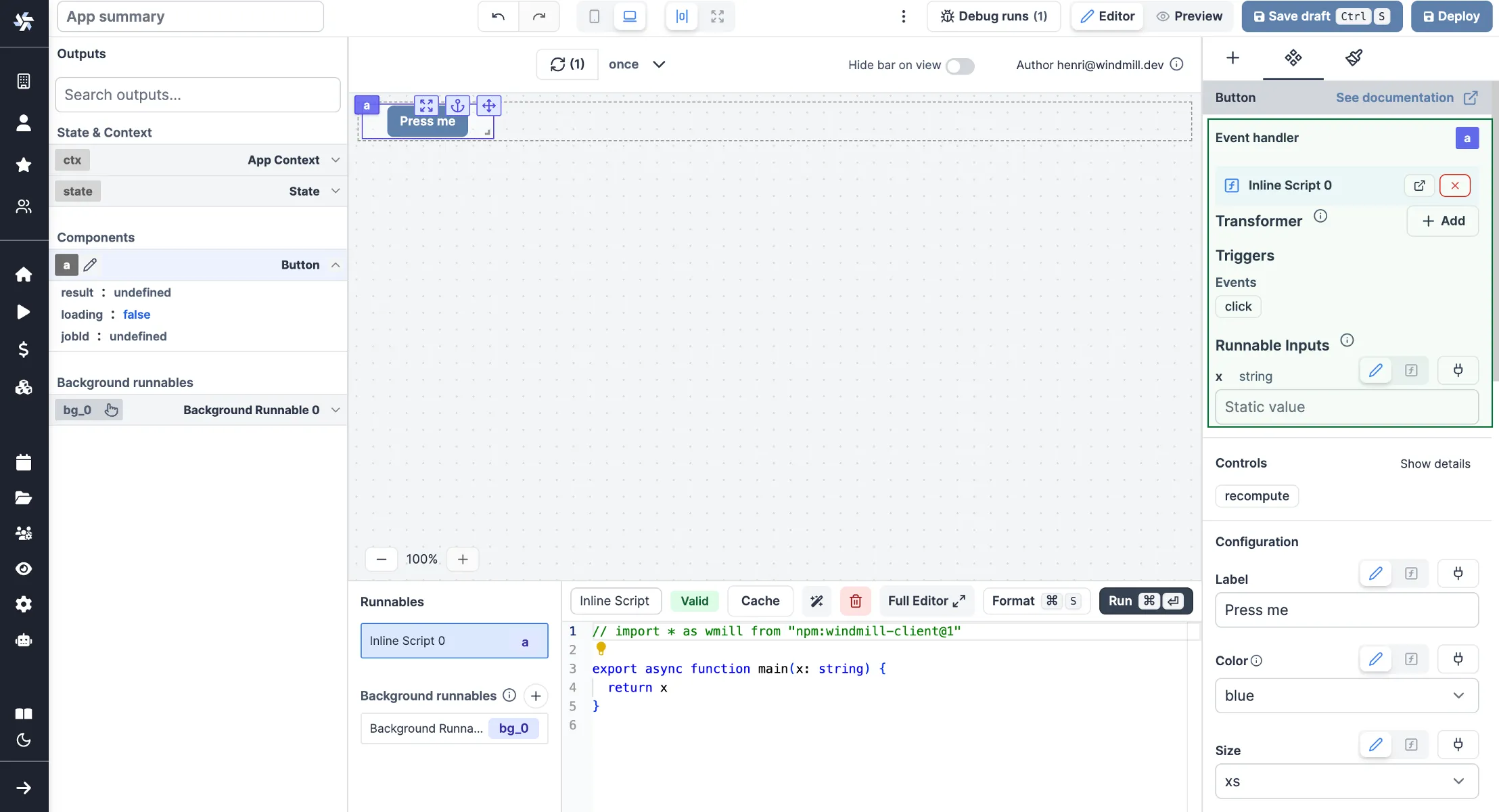 App Runnables panel App Runnables panel